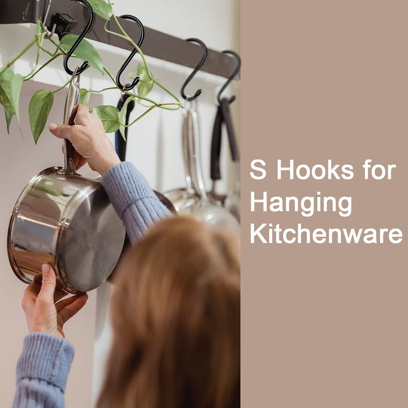 HiGift 6 Inch Large S Hooks for Hanging Heavy Duty  Non Slip Vinyl Coated S Hook for Closet  Steel Metal Black Rubber Coated S Hooks for Hanging Plant Jeans Pot Pan Clothes Purse Towel Bags- 4 Pack - Image 3